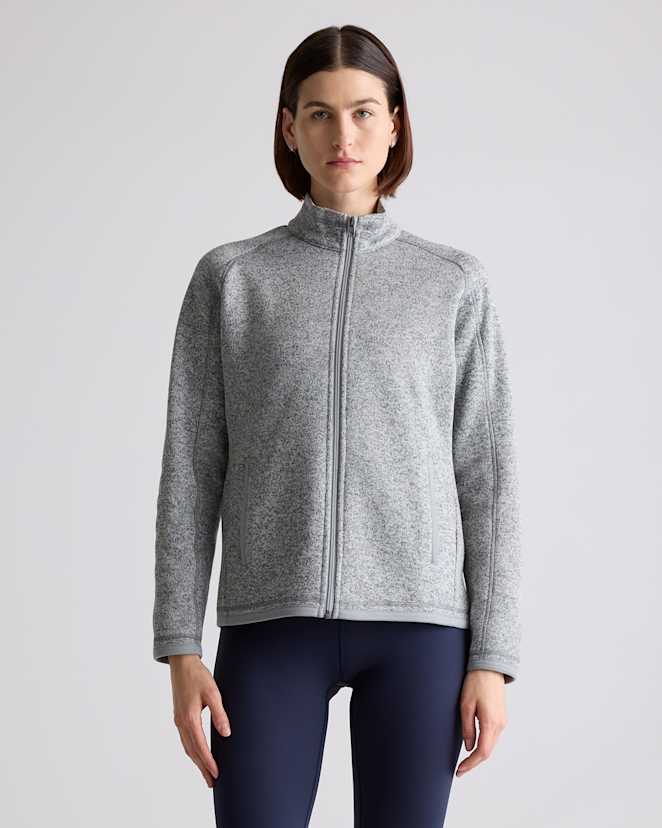 Heather Grey Sweater-Knit Fleece Full-Zip Jacket