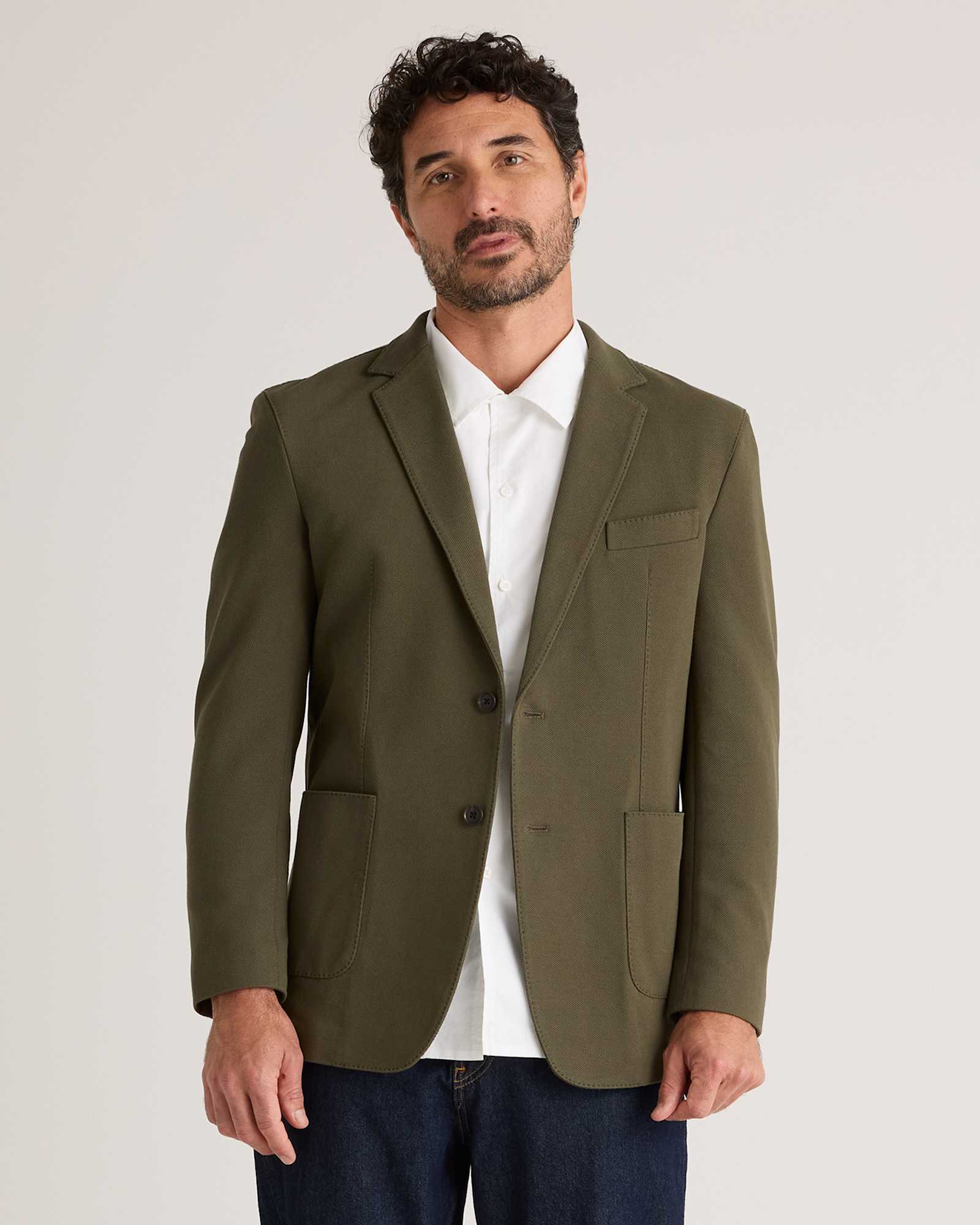 olive Cotton Pique Knit Blazer