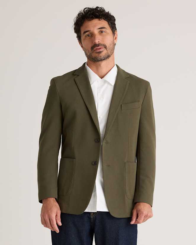 Olive Cotton Pique Knit Blazer