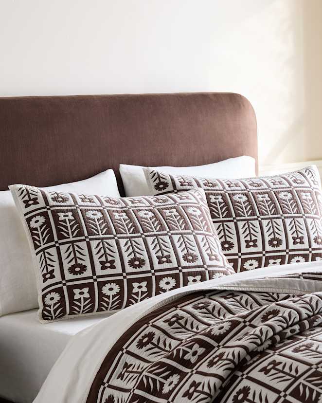 Espresso Organic Cotton Jacquard Floral Sham Set