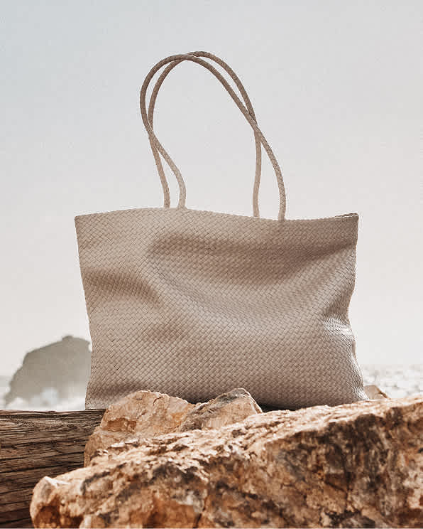 Taupe Italian Leather Handwoven Tote
