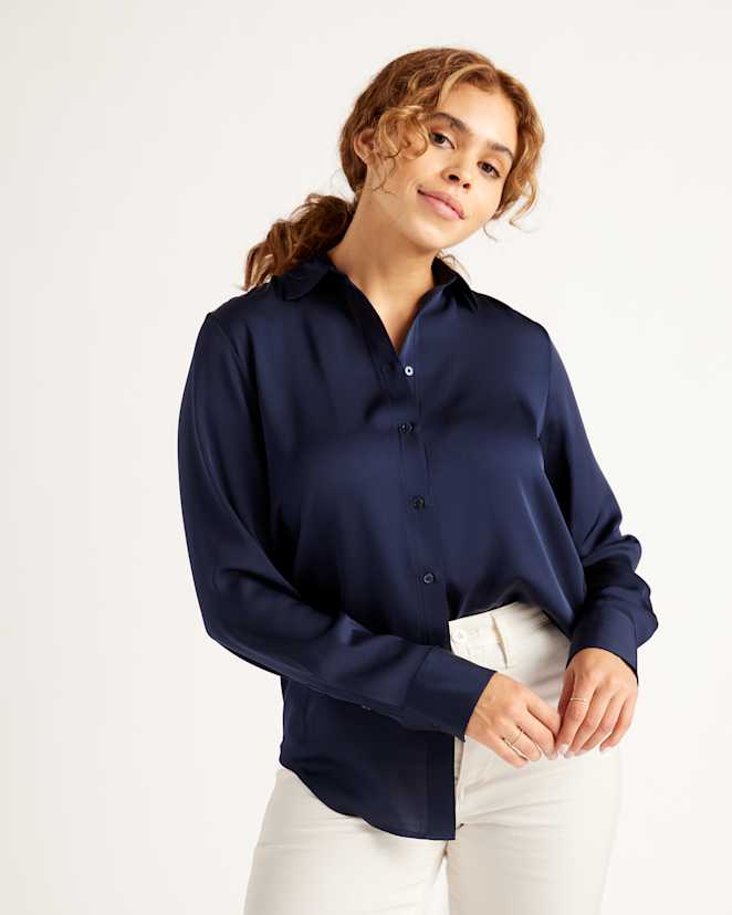 Navy Washable Stretch Silk Blouse