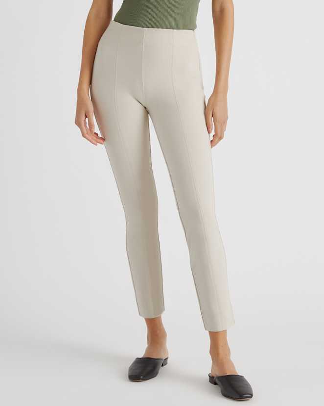 Ecru Ultra-Stretch Ponte Pintuck Ankle Pants