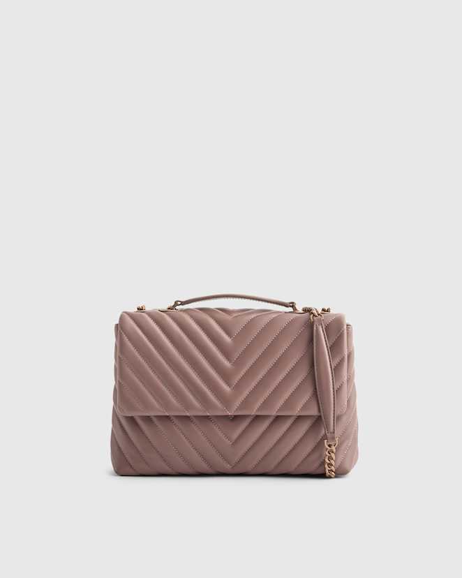 Dark Taupe Italian Leather Quilted Convertible Shoulder Bag