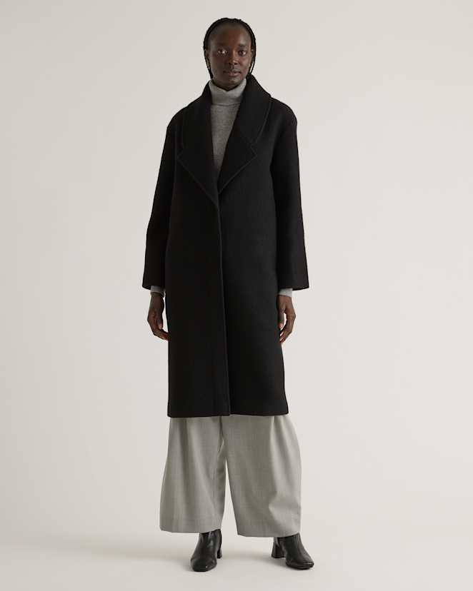Black 100% Merino Wool Shawl Collar Long Coat