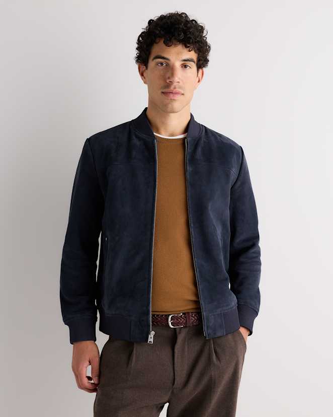 Washed Navy 100% Suede Bomber Jacket