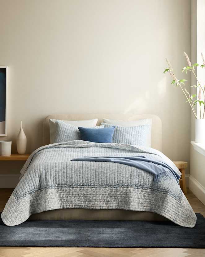 Blue Organic Cotton Block Print Quilt Set