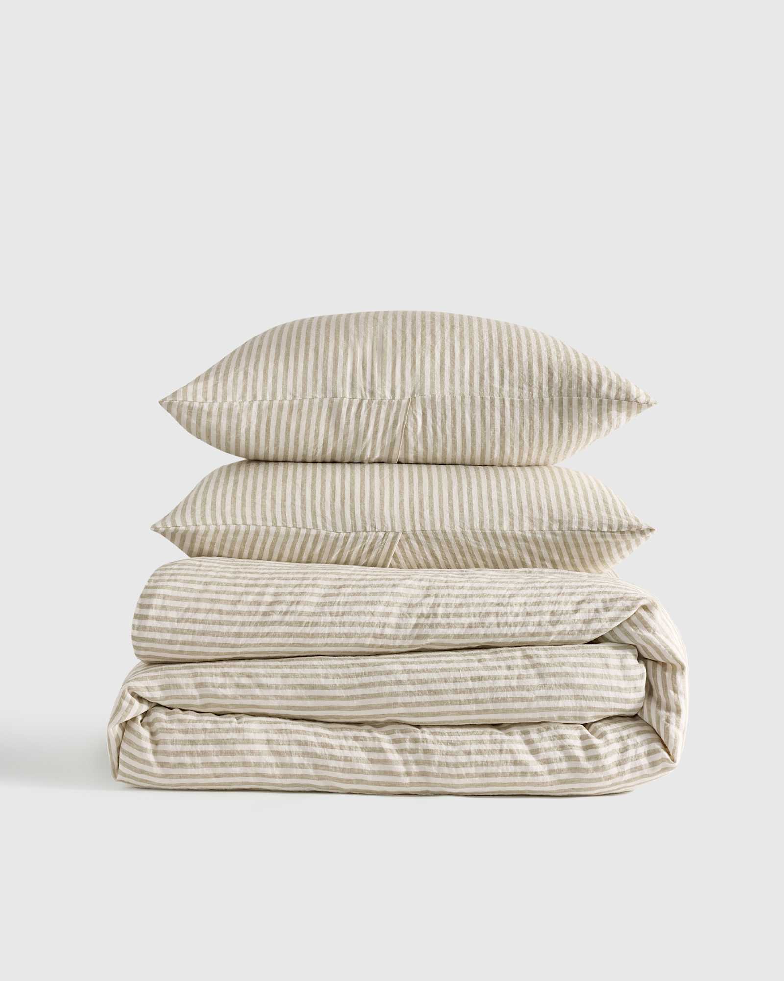 willowleaf/white-stripe European Linen Duvet Cover Set