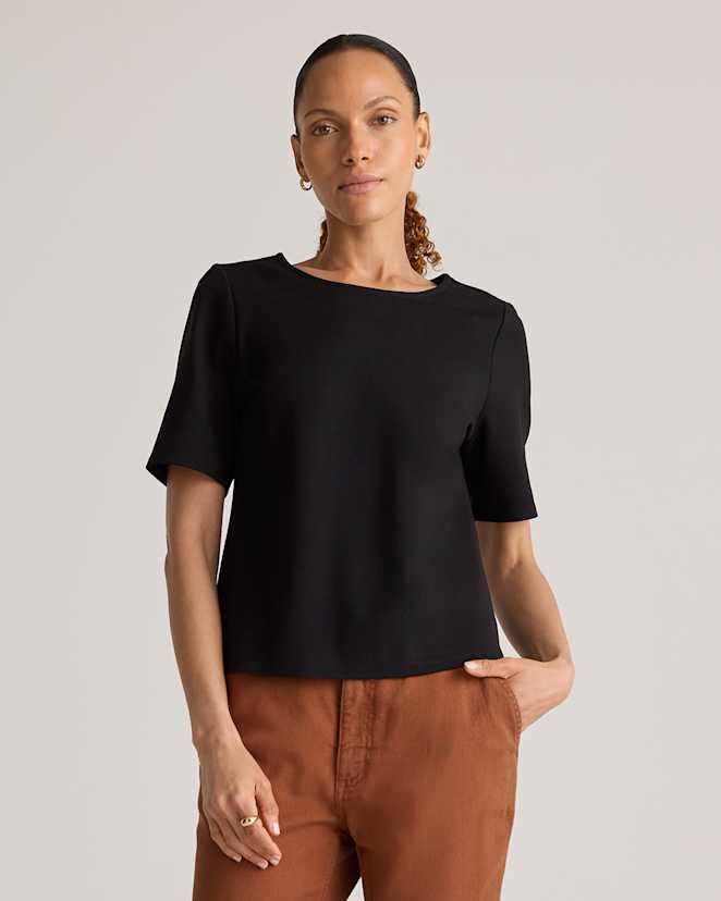 Black Ultra-Stretch Ponte Short Sleeve Top