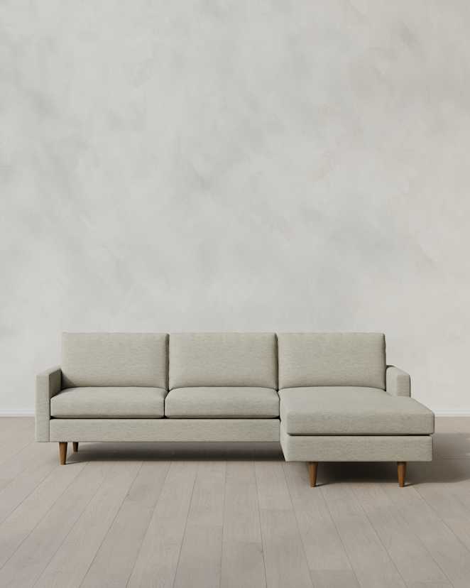 Flax Atlas Midcentury Chaise Sectional in Performance Basketweave
