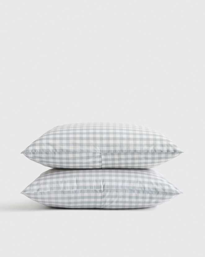 Blue Fog Organic Crisp Percale Gingham Sham Set