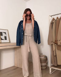 100- European Linen Square Neck Jumpsuit Flax IH 4x5