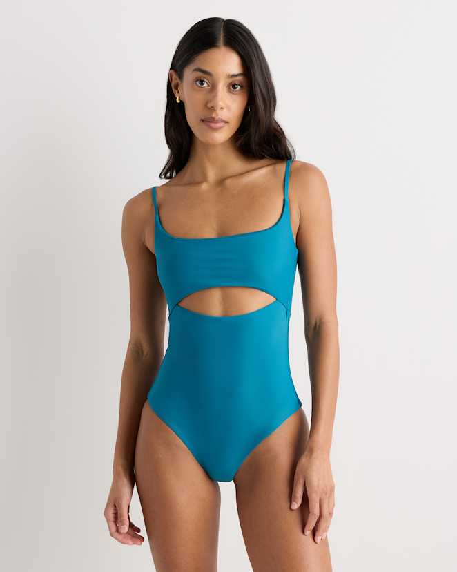 Lagoon Teal Blue Italian Cut Out One-Piece Swimsuit