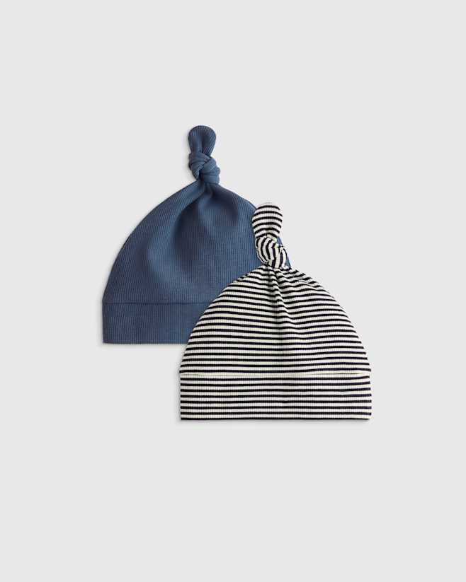 Deep Sea Blue/Navy Stripe Chapeau côtelé ultra doux (ensemble de 2)