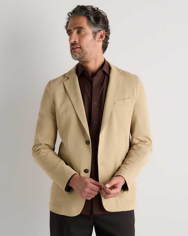 Khaki Cotton Pique Knit Blazer