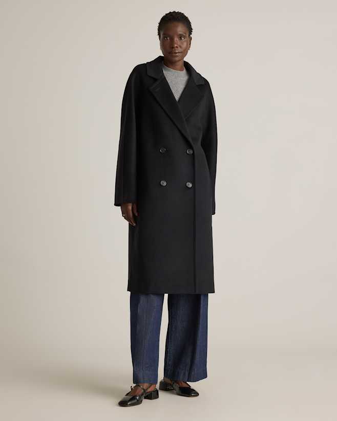 Black Italian Wool Double-Breasted Slouch Coat