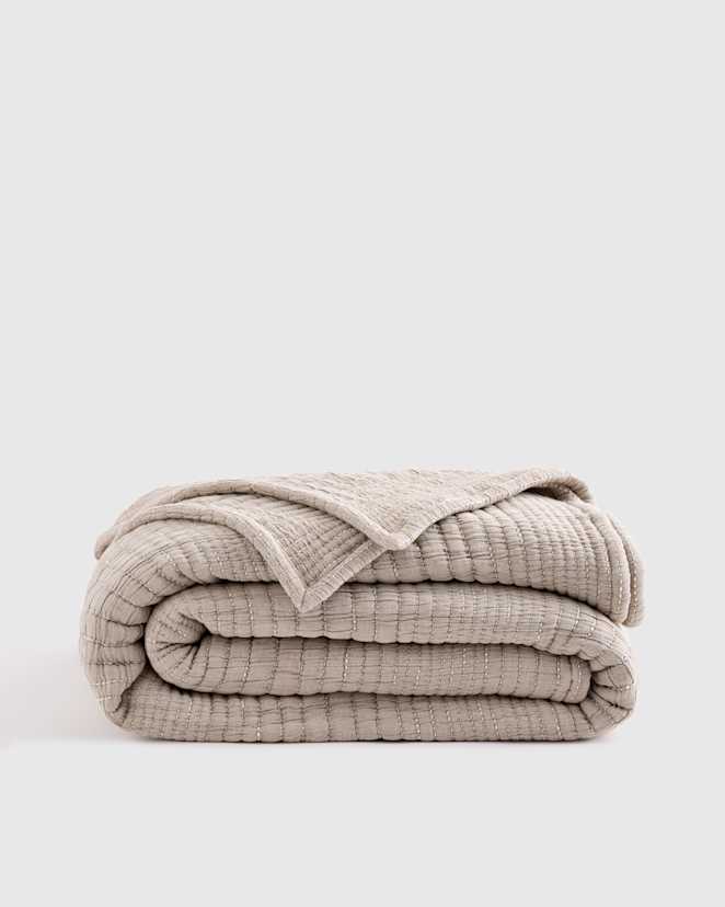 Taupe Organic Cotton Channel Stitch Coverlet