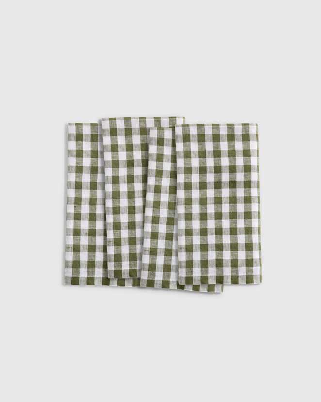Olive European Linen Gingham Napkins (Set of 4)