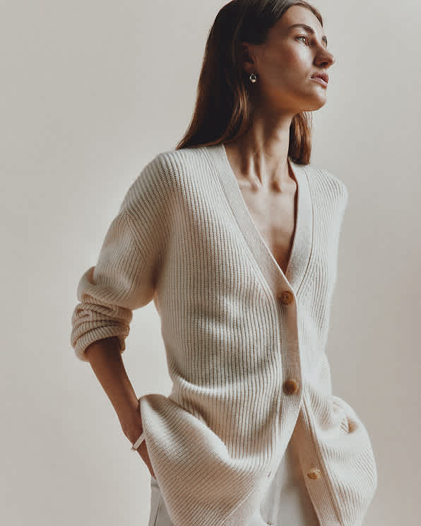 Ivory Mongolian Cashmere Oversized Boyfriend Cardigan Sweater