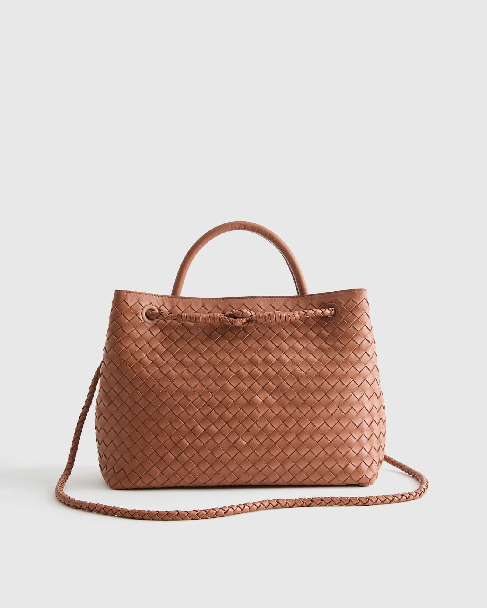 cognac Italian Leather Handwoven Satchel