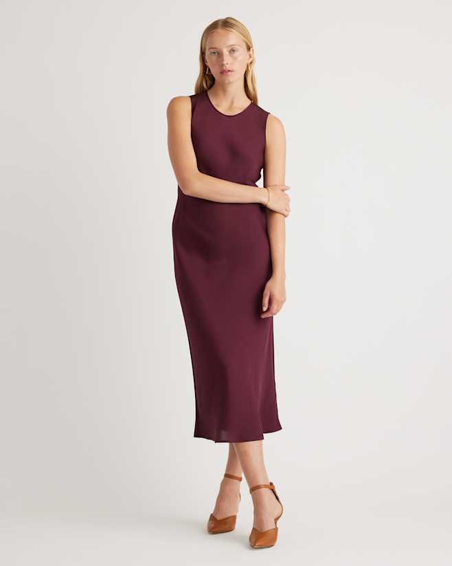 W-DRS-46-WINT 0940 Wine Tasting Red Washable Stretch Silk Tank Midi Dress