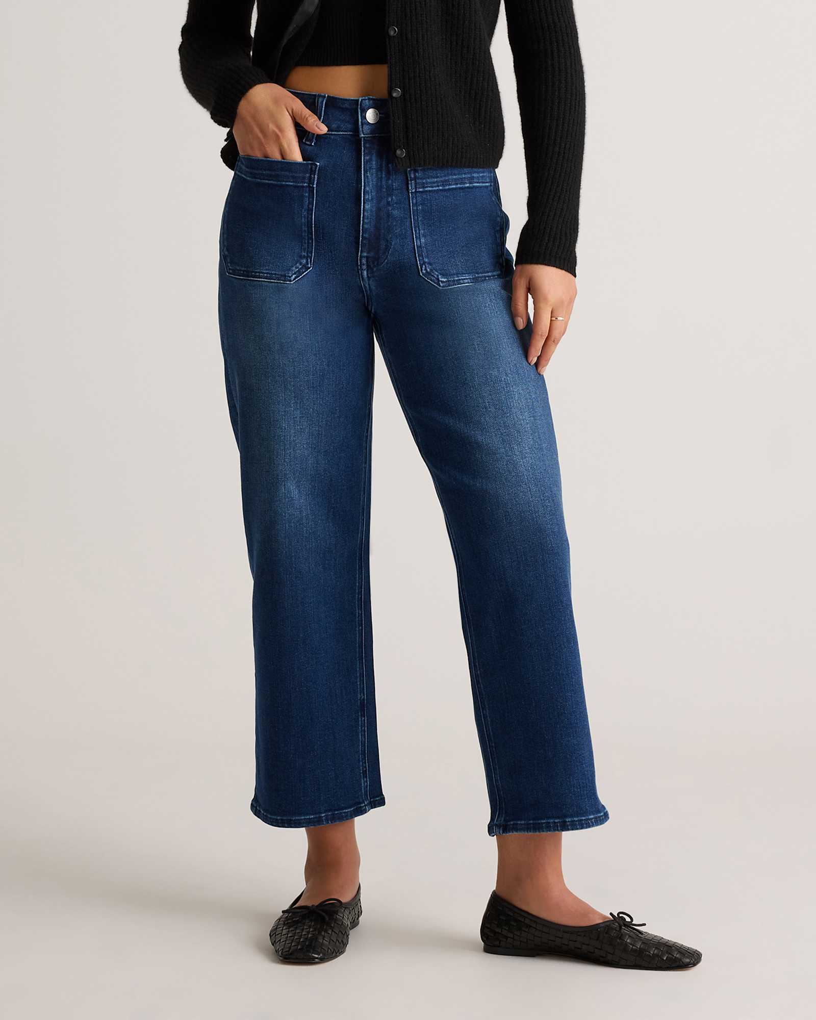 midnight-blue Bella Stretch Patch Pocket Wide Leg Jeans
