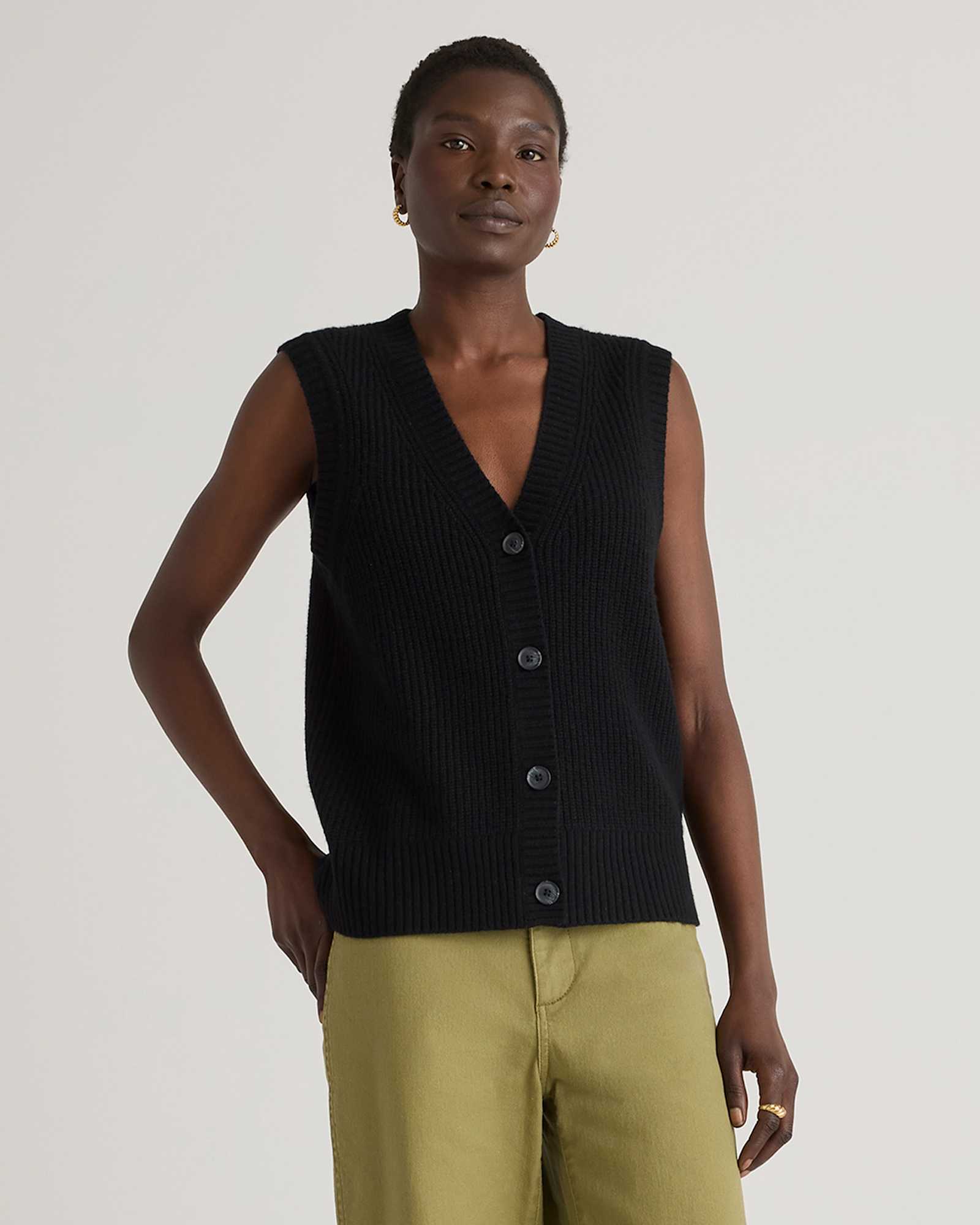 Black Mongolian Cashmere Fisherman Sweater Vest