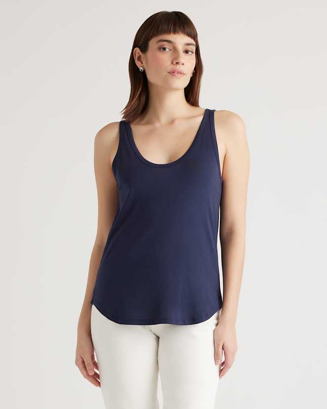 Navy Cotton Modal Double Scoop Neck Tank