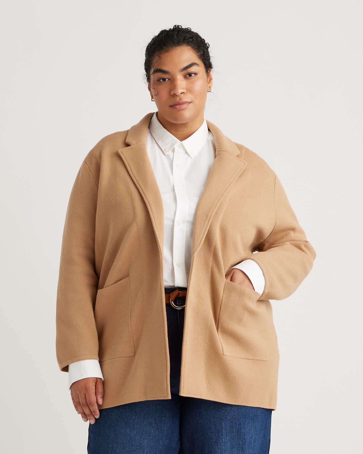 Camel 100% Organic Cotton Knit Blazer