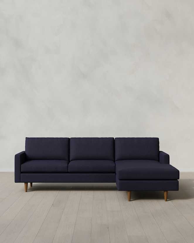 Navy Atlas Midcentury Chaise Sectional in Performance Basketweave