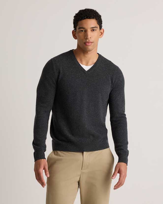 Charcoal Mongolian Cashmere V-Neck Sweater