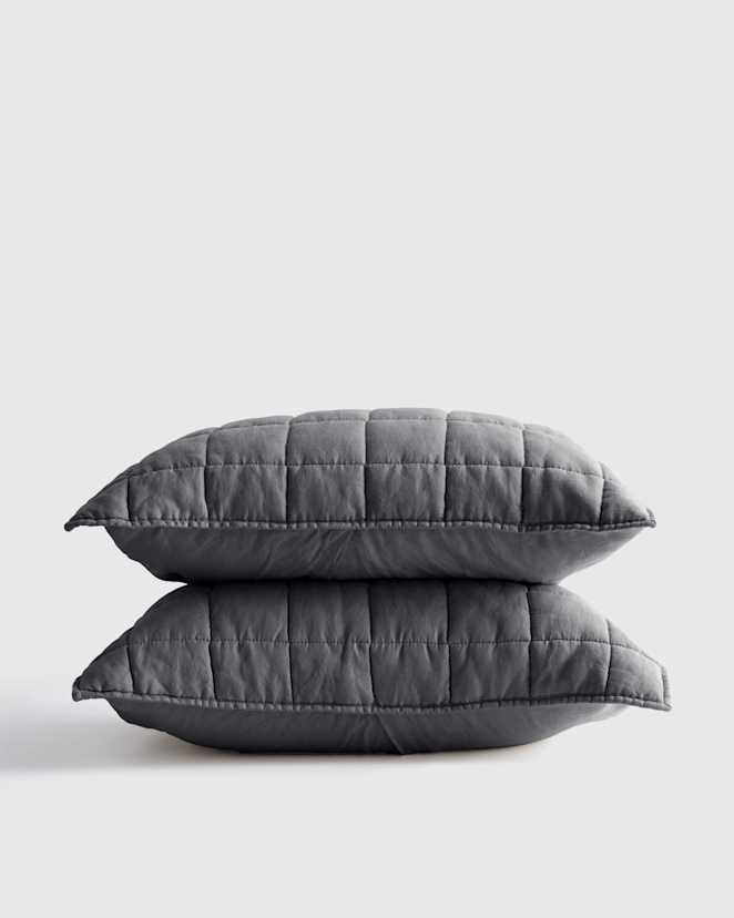 Charcoal European Linen Box Quilted Sham Set