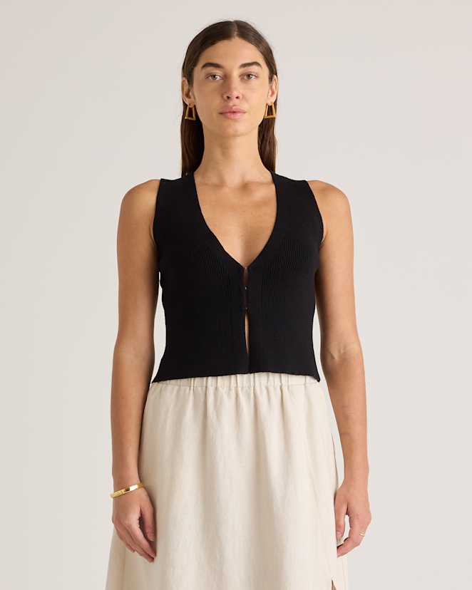 Black Eco-Knit Split Front Sweater Vest