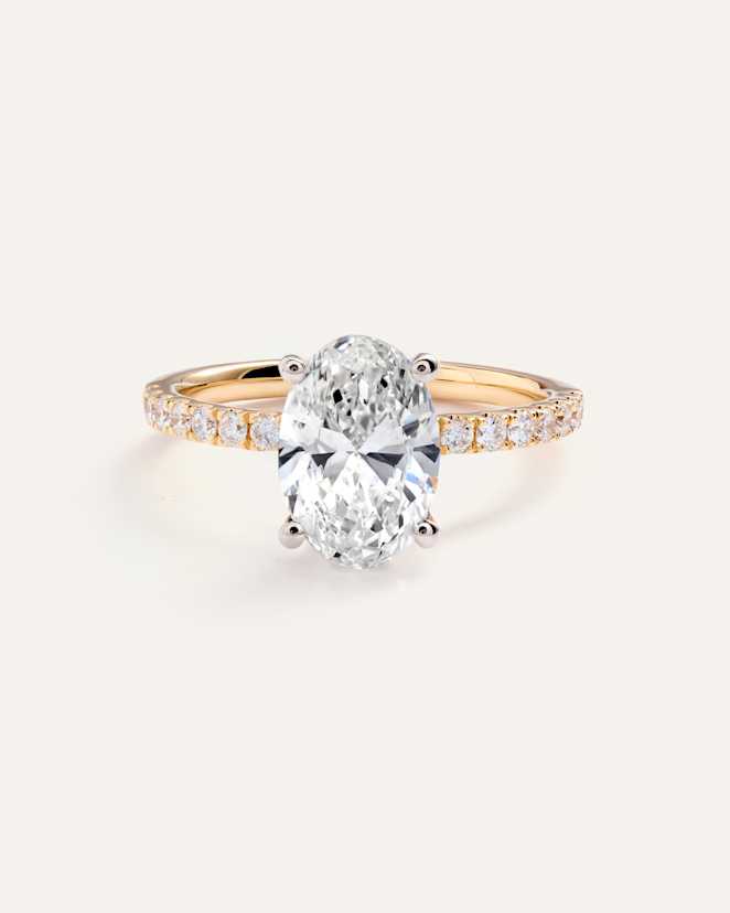 Yellow Gold Lab Grown Diamond Oval Petite Pave Engagement Ring - 2ct