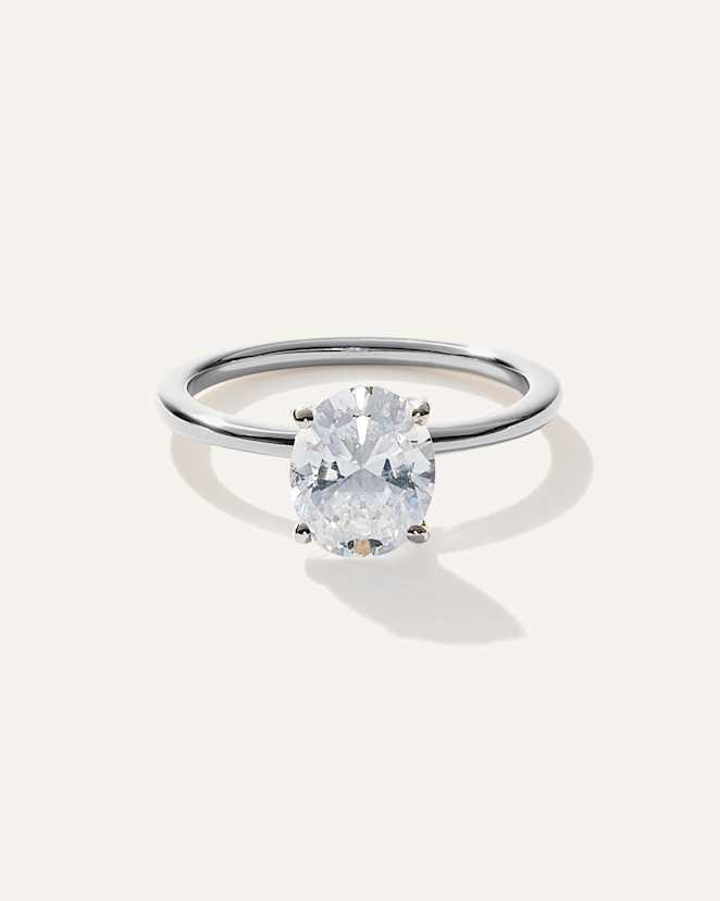 White Gold Lab Grown Diamond Oval Petite Classic Engagement Ring - 1.50ct