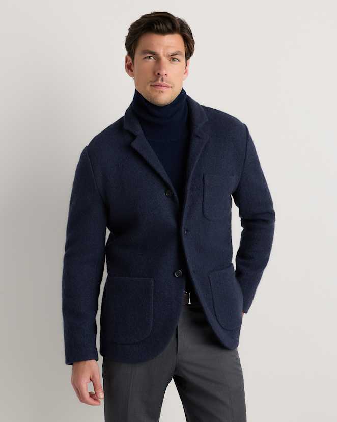 Heather Navy Boiled Wool Cashmere Blazer