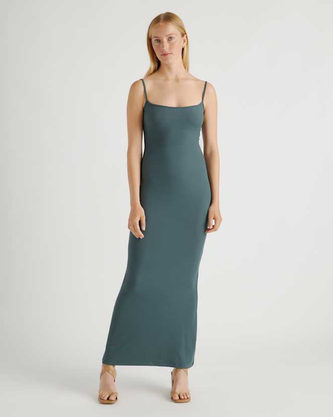 Dark Olive Tencel Rib Knit Maxi Slip Dress