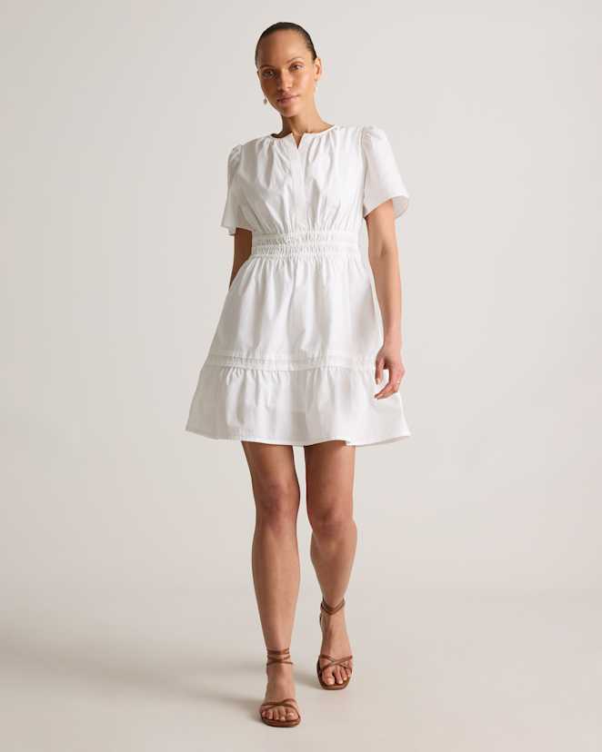 Classic White 100% Organic Cotton Poplin Tiered Mini Dress
