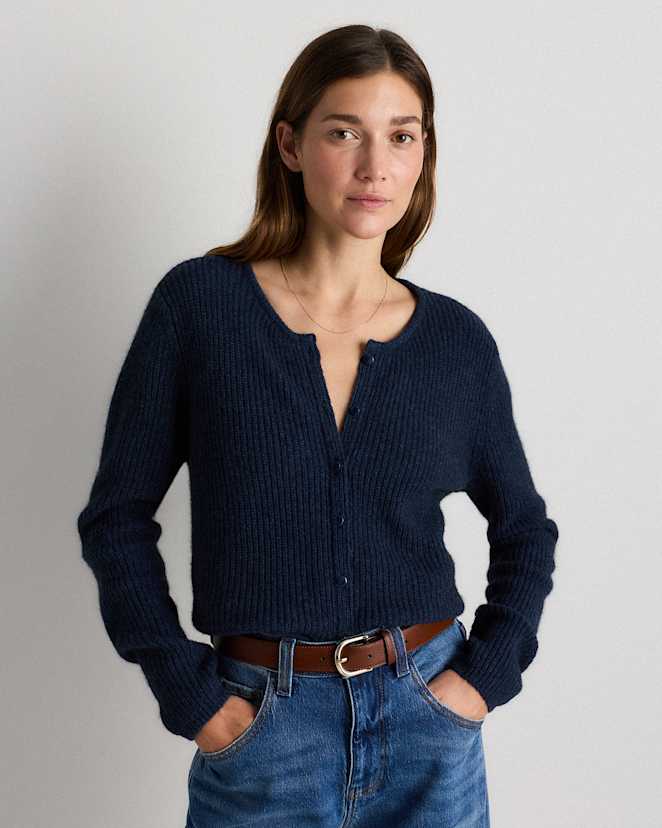 Starry Night Navy 100% Yak Soft Rib Crew Cardigan