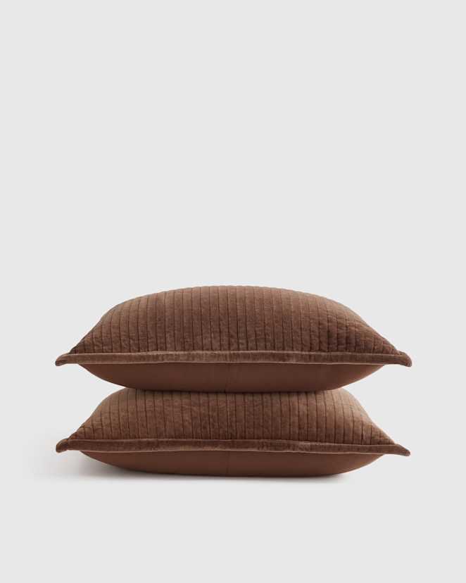 Chestnut Cotton Velvet Channel Quilted Sham Set