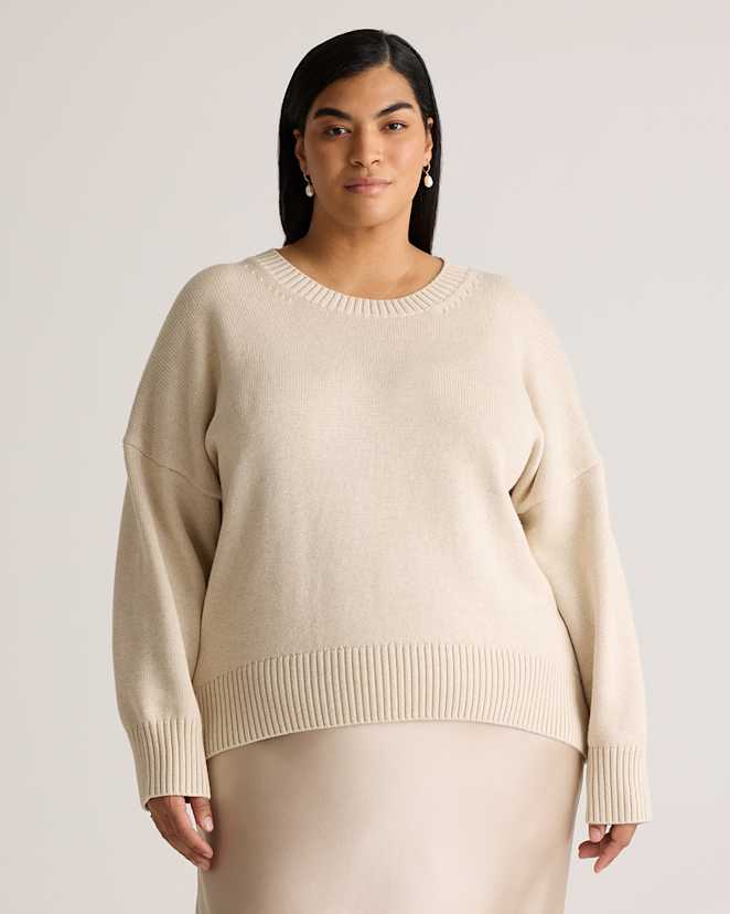 Speckled Beige 100% Organic Cotton Boyfriend Crew Sweater