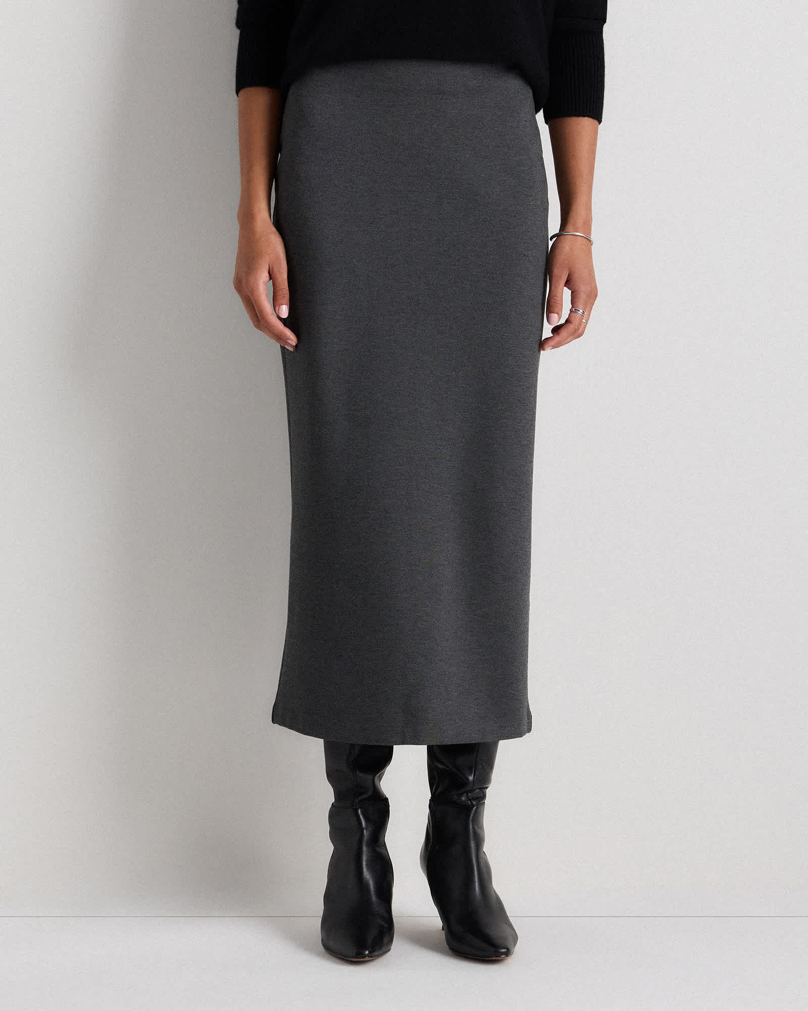 charcoal Ultra-Stretch Ponte Maxi Pencil Skirt