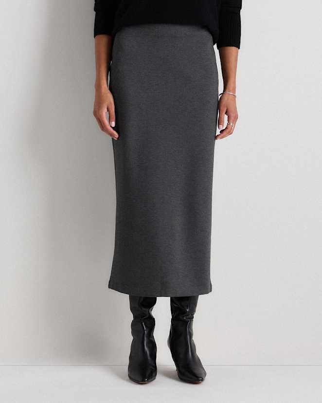 Charcoal Ultra-Stretch Ponte Maxi Pencil Skirt