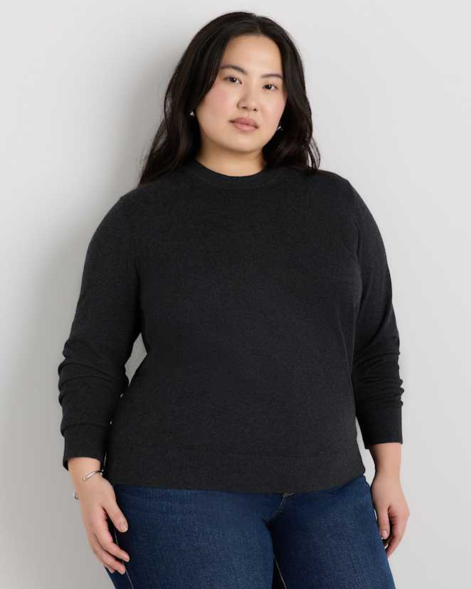 Heather Charcoal Lightweight Cotton Cashmere Crew Sweater