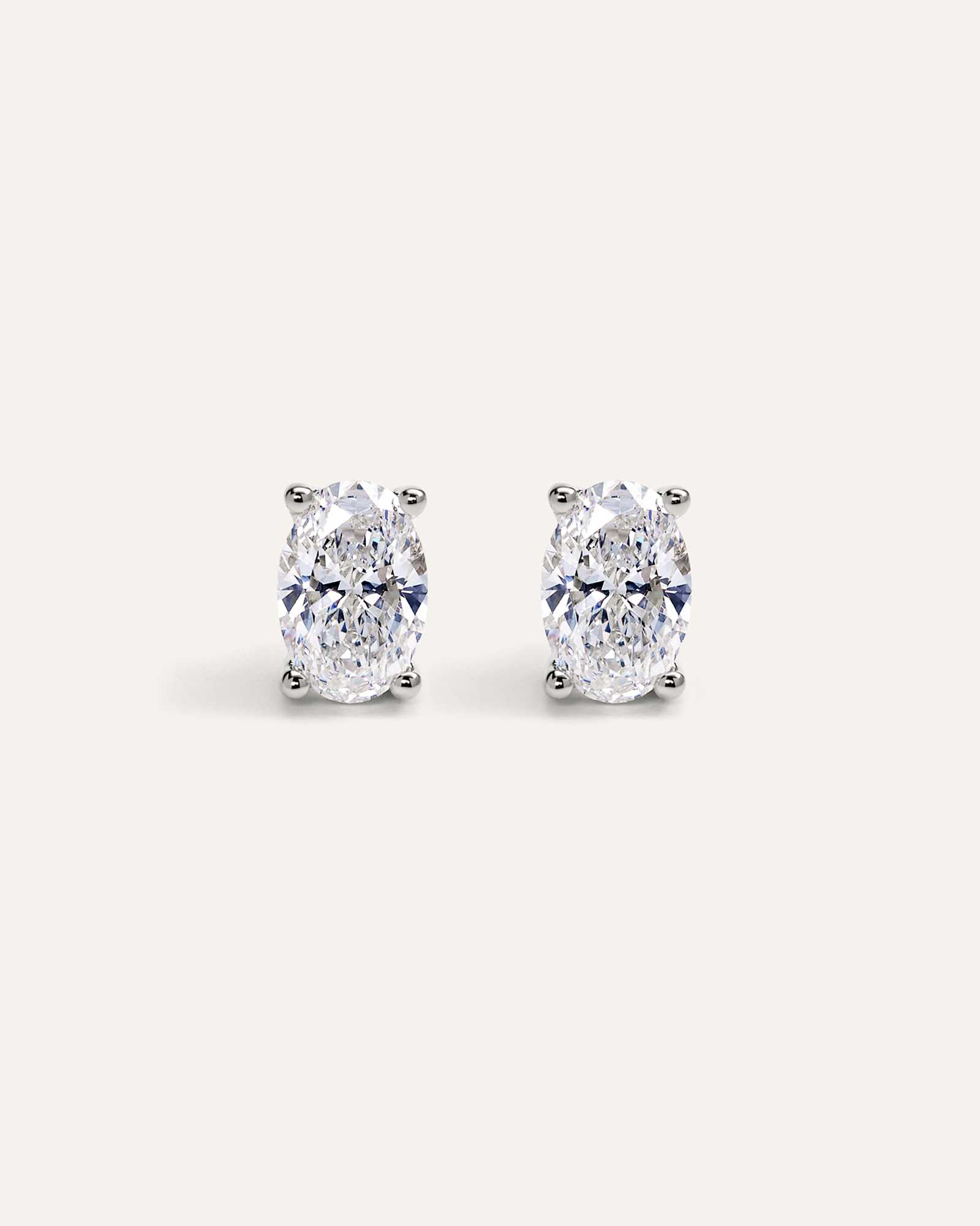 White Gold 14K Gold Lab Grown Diamond Oval Solitaire Studs - 3ctw