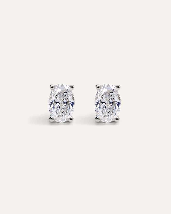 White Gold 14K Gold Lab Grown Diamond Oval Solitaire Studs - 3ctw