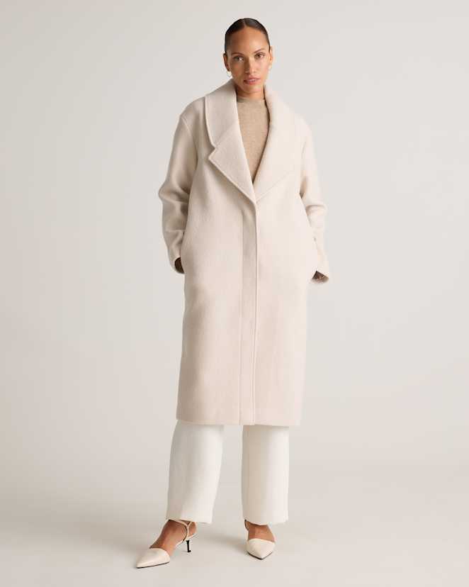 Heather Bone 100% Merino Wool Shawl Collar Long Coat