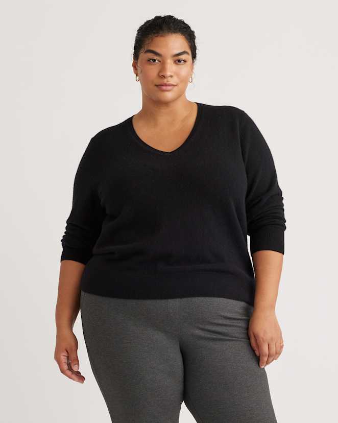 Black Mongolian Cashmere V-Neck Sweater
