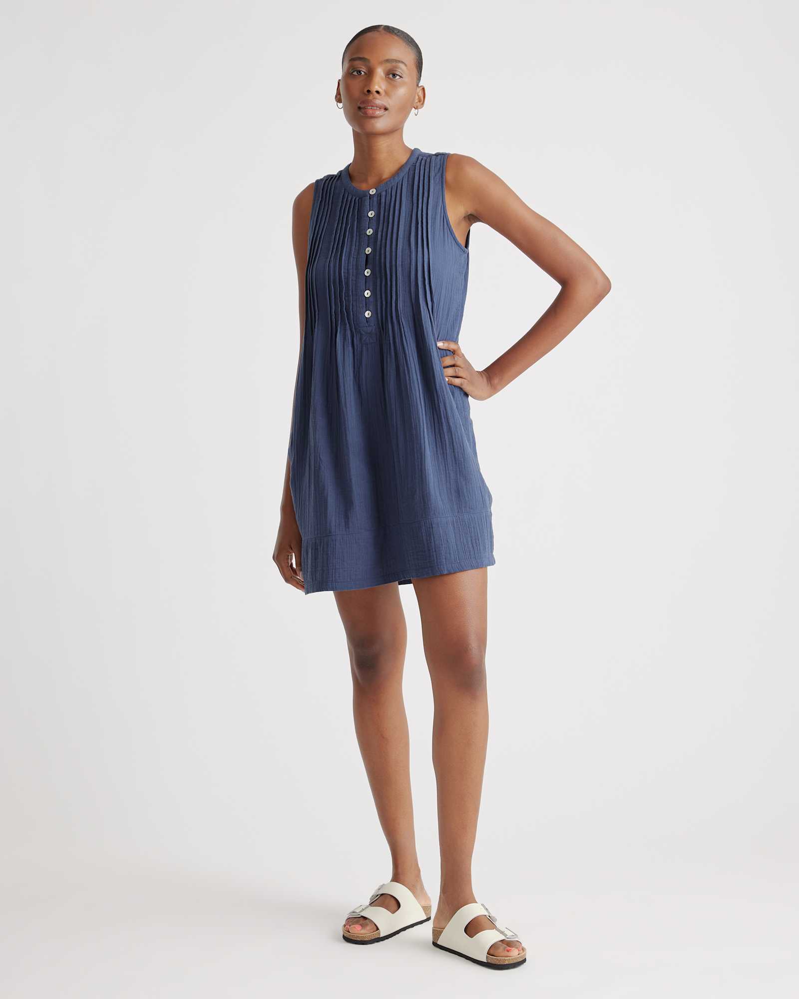indigo-blue 100% Organic Cotton Gauze Sleeveless Swing Dress