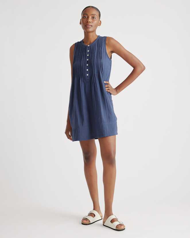 Indigo Blue 100% Organic Cotton Gauze Sleeveless Swing Dress